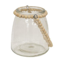 Tapered Glass Jar w Natural Beaded Handle - The Fox Decor