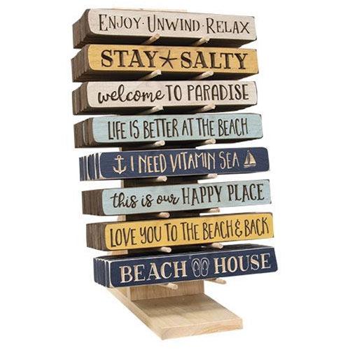 48 Piece Beach 12 Engraved Block Assortment With Display Rack - The Fox Decor