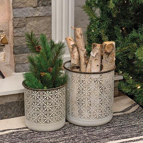 2 Set Snowflake Cutout Metal Buckets - The Fox Decor