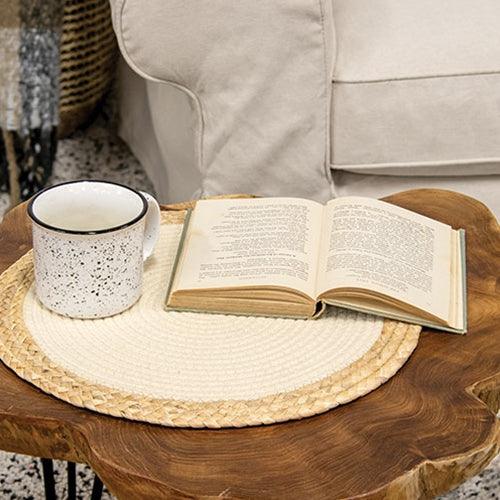 Woven Cotton & Hyacinth Round Mat Natural 155 Dia - The Fox Decor