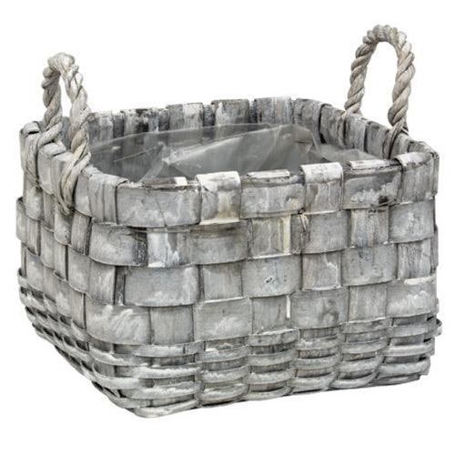 2 Set Square Graywashed Planter Baskets - The Fox Decor