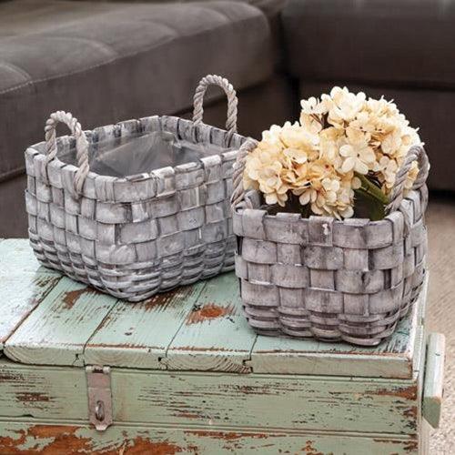 2 Set Square Graywashed Planter Baskets - The Fox Decor