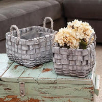 2 Set Square Graywashed Planter Baskets - The Fox Decor