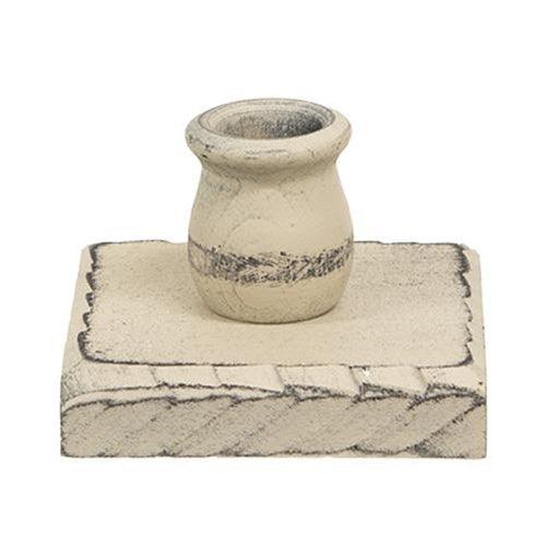 Distressed Buttermilk White Wooden Square Taper Holder - The Fox Decor