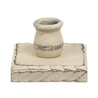 Distressed Buttermilk White Wooden Square Taper Holder - The Fox Decor