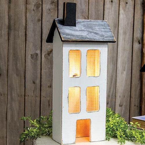 Distressed Wooden Large White Light Up House - The Fox Decor