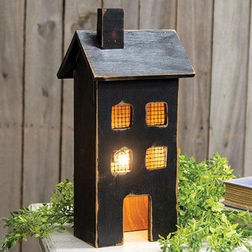 Distressed Wooden Medium Black Light Up House - The Fox Decor