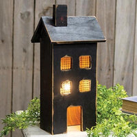 Distressed Wooden Medium Black Light Up House - The Fox Decor