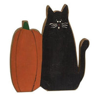 Rustic Wood Standing Primitive Cat & Pumpkin - The Fox Decor