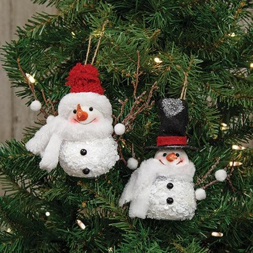 Twig & Sequin Snowman Ornament 2 Asstd - The Fox Decor
