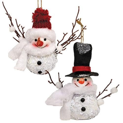 Twig & Sequin Snowman Ornament 2 Asstd - The Fox Decor