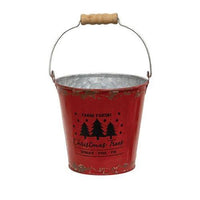 2 Set Farm Fresh Christmas Trees Distressed Red Metal Buckets - The Fox Decor