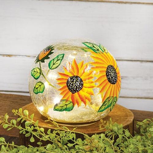 Sunflowers Crackled Glass LED Light Orb - The Fox Decor
