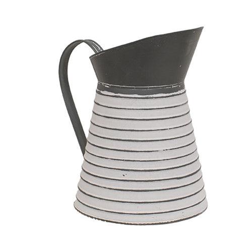 Gray & White Ribbed Distressed Metal Water Pitcher - The Fox Decor