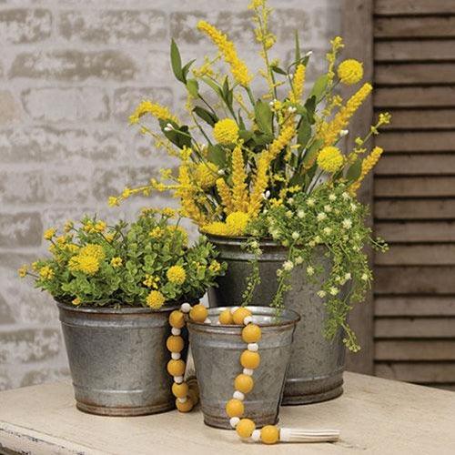 3 Set Distressed Metal Planter Buckets - The Fox Decor