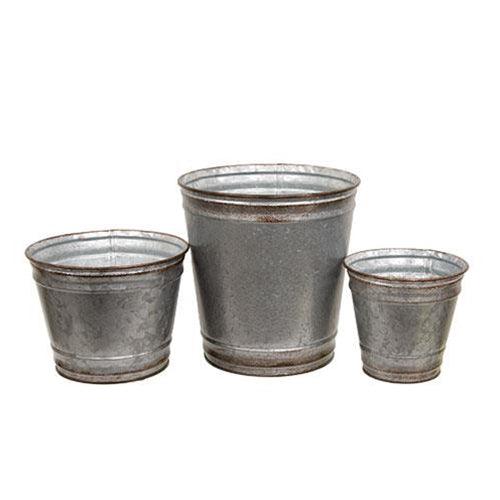 3 Set Distressed Metal Planter Buckets - The Fox Decor
