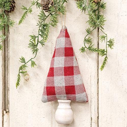 Red & Gray Buffalo Check Fabric Christmas Tree Ornament 75 - The Fox Decor