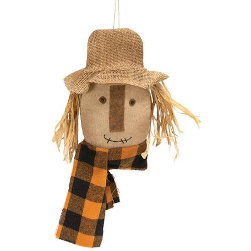 Scarecrow Head Hanger with Orange & Black Scarf - The Fox Decor