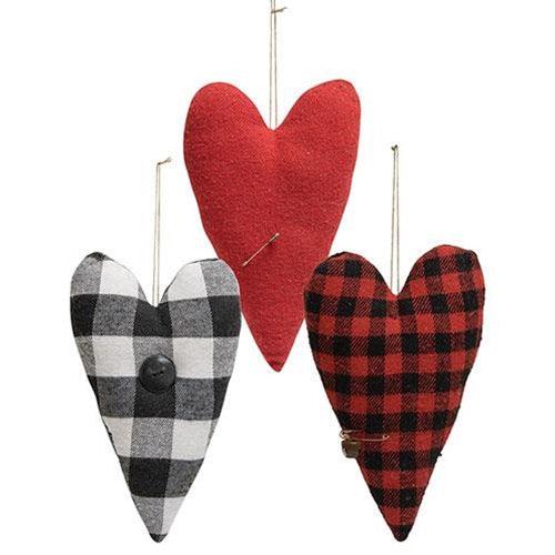 3 Set Felt Primitive Heart Pillow Ornaments - The Fox Decor