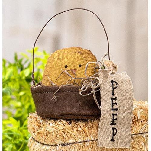 Primitive Fabric Chick in Peep Basket - The Fox Decor