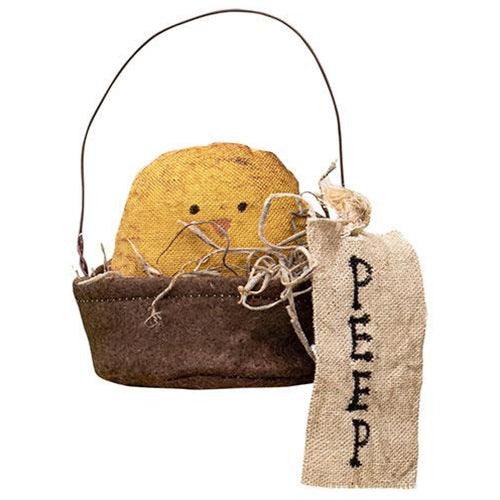 Primitive Fabric Chick in Peep Basket - The Fox Decor
