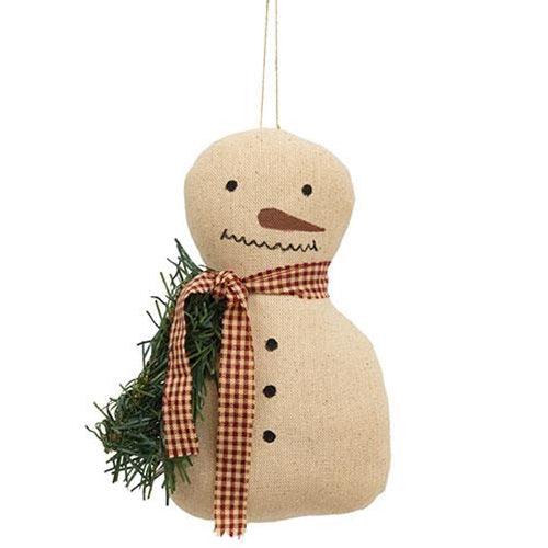 Hanging Primitive Pine & Scarf Snowman Hanger - The Fox Decor