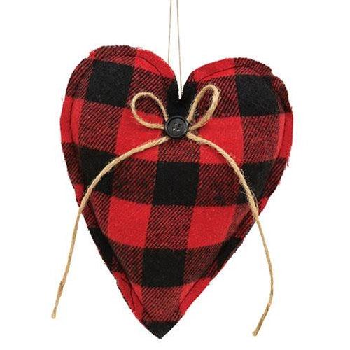 Red & Black Check Stuffed Heart Ornament - The Fox Decor