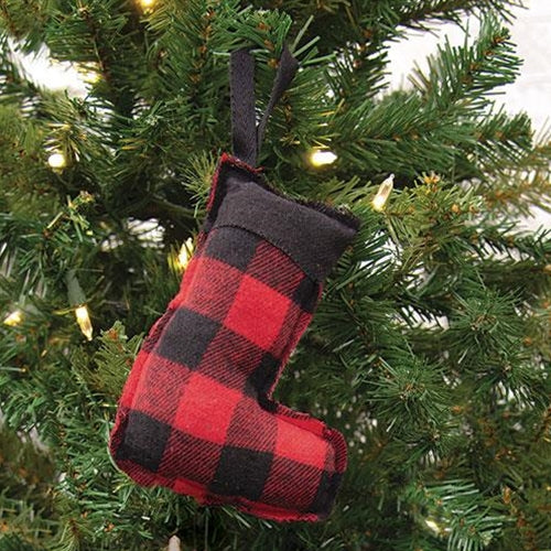 Red & Black Check Stuffed Stocking Ornament