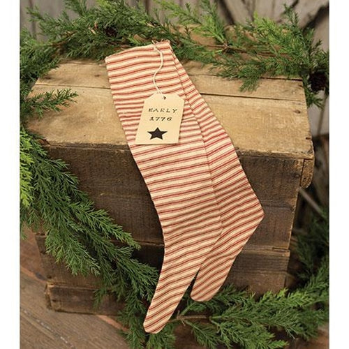 2 Set Red Ticking Stripe Fabric Stocking Ornament - The Fox Decor