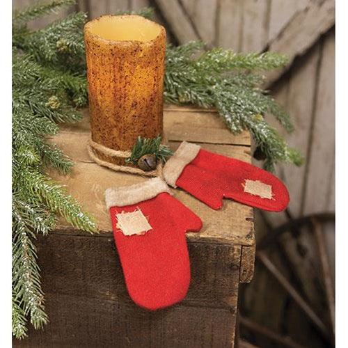 Primitive Fabric Mittens Hanging Christmas Ornament - The Fox Decor