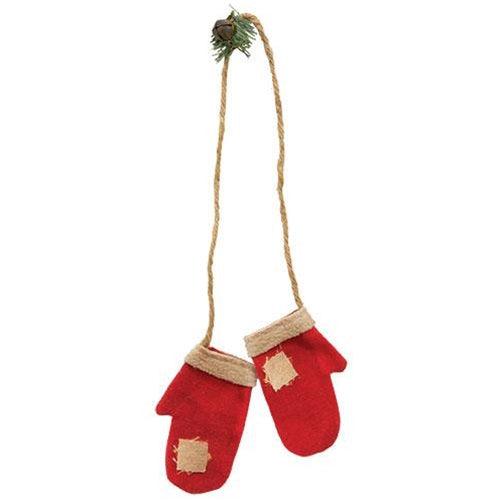 Primitive Fabric Mittens Hanging Christmas Ornament - The Fox Decor