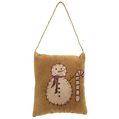 Primitive Snowman Candy Cane Pillow Ornament - The Fox Decor
