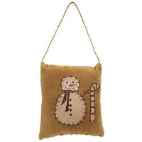 Primitive Snowman Candy Cane Pillow Ornament - The Fox Decor
