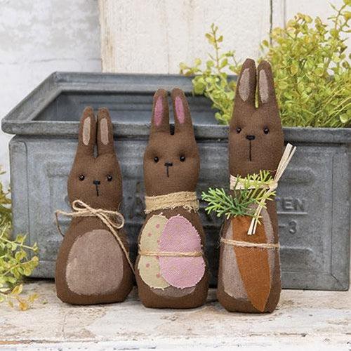 3 Set Primitive Chocolate Bunny Family - The Fox Decor