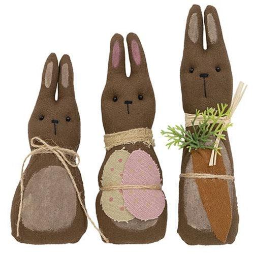 3 Set Primitive Chocolate Bunny Family - The Fox Decor