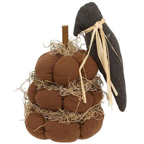 Stuffed Pumpkin Stack w Primitive Crow - The Fox Decor