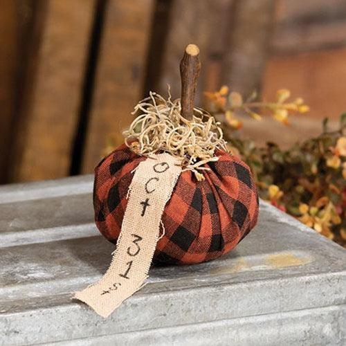 Burnt Orange & Black Stuffed October 31st Mini Pumpkin - The Fox Decor