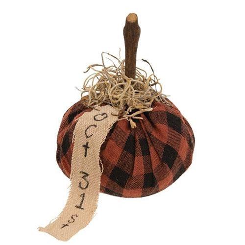 Burnt Orange & Black Stuffed October 31st Mini Pumpkin - The Fox Decor