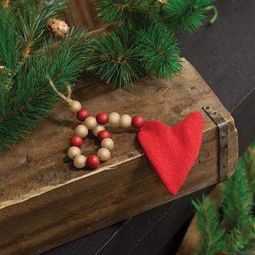 Red Beaded Stuffed Fabric Heart Christmas Ornament - The Fox Decor