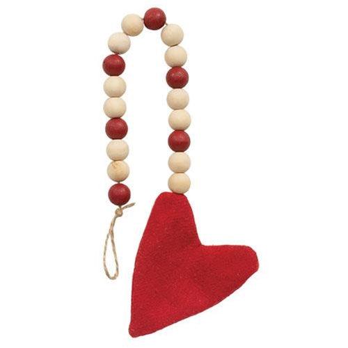 Red Beaded Stuffed Fabric Heart Christmas Ornament - The Fox Decor