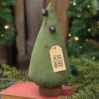 Stuffed Primitive Merry Christmas Tree on Base - The Fox Decor