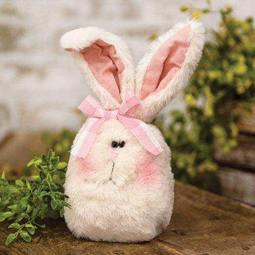 Stuffed Fuzzy Bunny Head Sitter w Pink & White Checked Bow - The Fox Decor