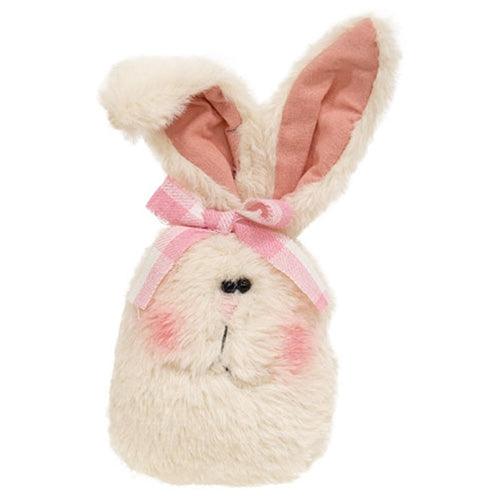 Stuffed Fuzzy Bunny Head Sitter w Pink & White Checked Bow - The Fox Decor