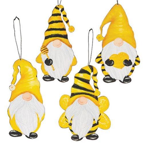 Gnome Bee Metal Ornament 4 Asstd - The Fox Decor