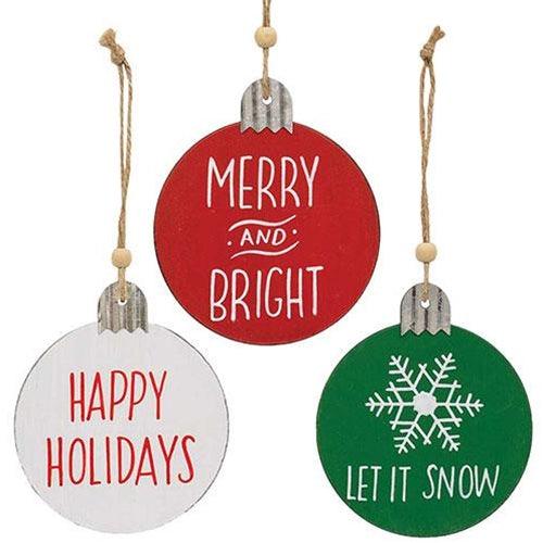 Holiday Sayings Wood Round Ornament 3 Asstd - The Fox Decor