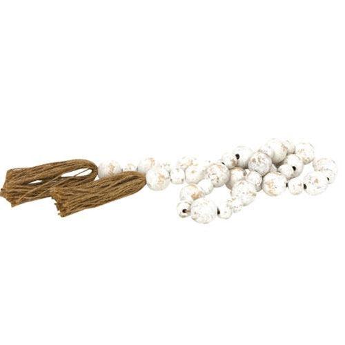 Distressed White Wood Bead Garland - The Fox Decor