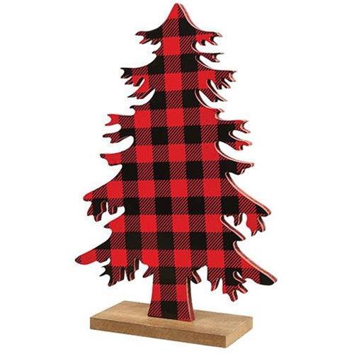 Red & Black Buffalo Check Wood Tree Large - The Fox Decor