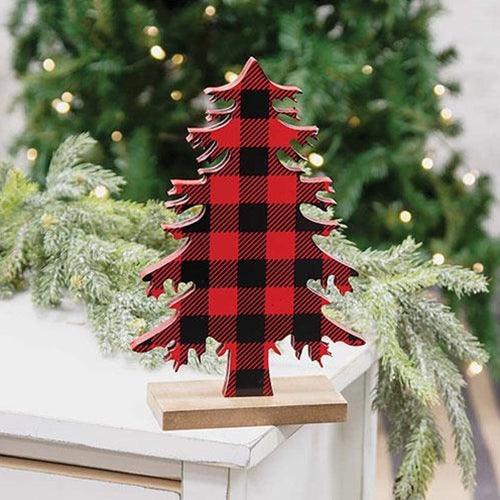 Red & Black Buffalo Check Wood Tree Small - The Fox Decor