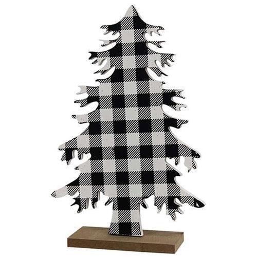 Black & White Buffalo Check Wood Tree Large - The Fox Decor