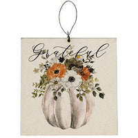 Grateful Thankful Blessed Pumpkin Square Ornament 3 Asstd - The Fox Decor